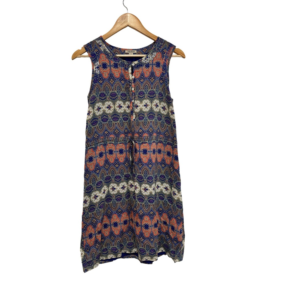 Lucky Brand Blue Orange Paisley Medallion Sleeveless Dress Small Boho Festival